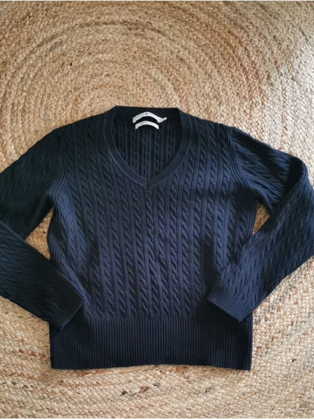 Womens Vintage Y2K Classic Preppy Black Tommy Hilfiger Cable Knit V- Sweater. M